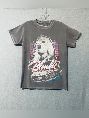 Blondie "Heart of Glass" Graphic, Women's T Shirt Gray with Pink & Blue